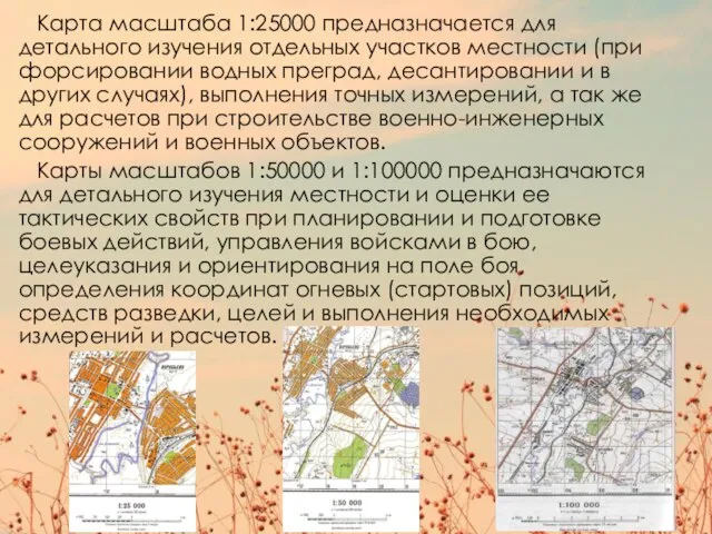 Карта масштаба 1:25000 предназначается для детального изучения отдельных участков местности (при форсировании