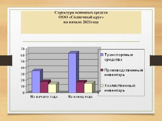 Структура основных средств ООО «Солнечный круг» на начало 2021года