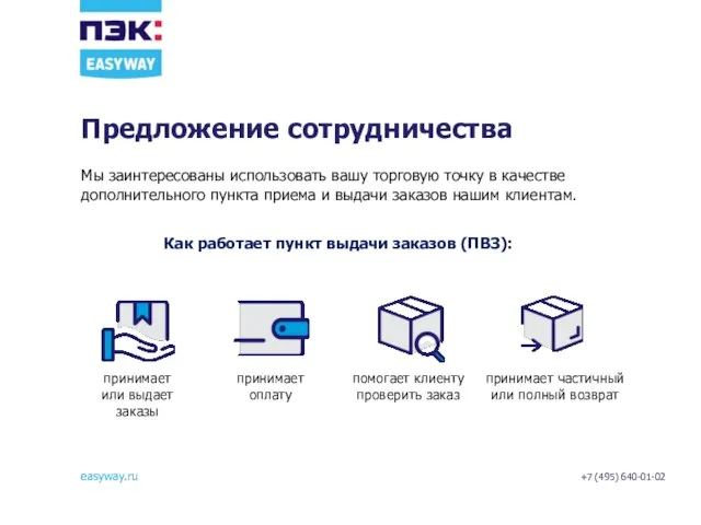 Мы заинтересованы использовать вашу торговую точку в качестве дополнительного пункта приема и