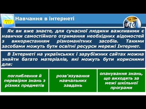 Навчання в інтернеті Розділ 1 § 1.3 Як ви вже знаєте, для