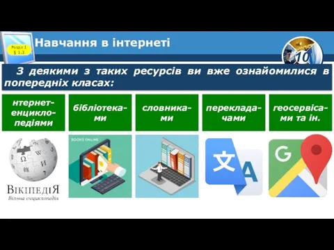 Навчання в інтернеті Розділ 1 § 1.3 З деякими з таких ресурсів