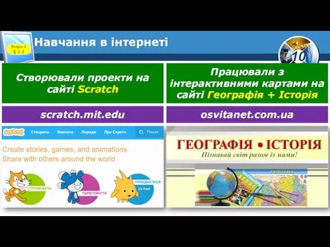 Навчання в інтернеті Розділ 1 § 1.3 Створювали проекти на сайті Scratch