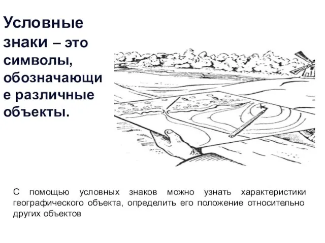 Условные знаки – это символы, обозначающие различные объекты. С помощью условных знаков