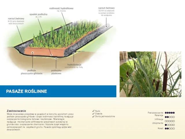 PASAŻE ROŚLINNE Zastosowanie Woda deszczowa przepływa w pasażach w kierunku poziomym przez