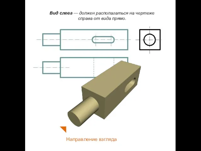 Вид слева — должен располагаться на чертеже справа от вида прямо. Направление взгляда