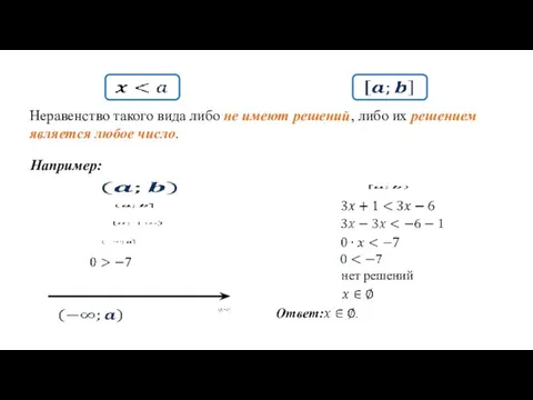 Неравенство такого вида либо не имеют решений, либо их решением является любое число. Например: нет решений