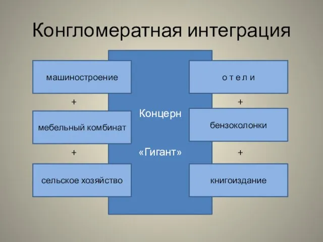 Конгломератная интеграция Концерн «Гигант» машиностроение мебельный комбинат сельское хозяйство о т е