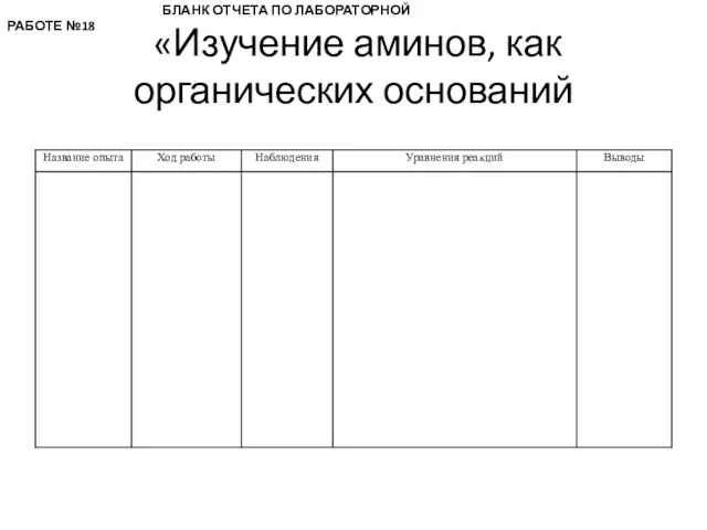 «Изучение аминов, как органических оснований БЛАНК ОТЧЕТА ПО ЛАБОРАТОРНОЙ РАБОТЕ №18