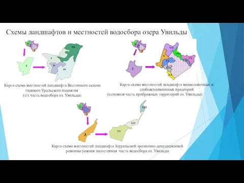 Карта-схема местностей ландшафта Восточного склона главного Уральского поднятия (с/з часть водосбора оз.