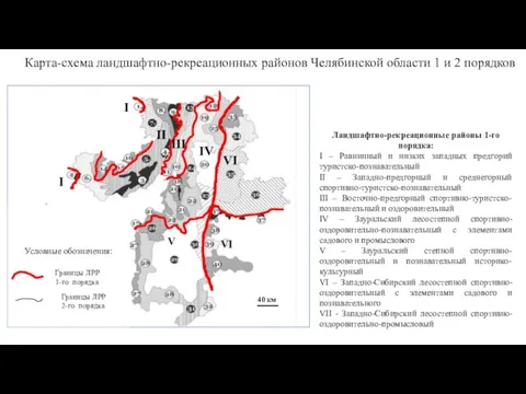 Ландшафтно-рекреационные районы 1-го порядка: I – Равнинный и низких западных предгорий туристско-познавательный