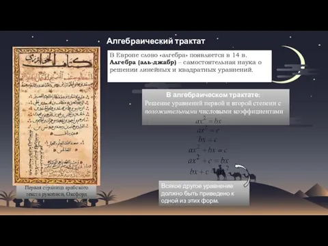 Алгебраический трактат Первая страница арабского текста рукописи, Оксфорд В алгебраическом трактате: Решение