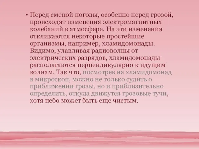 Перед сменой погоды, особенно перед грозой, происходят изменения электромагнитных колебаний в атмосфере.