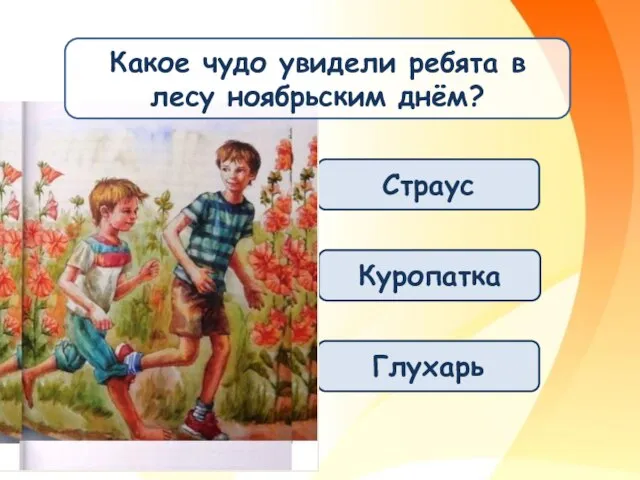 Глухарь Куропатка Страус Какое чудо увидели ребята в лесу ноябрьским днём?