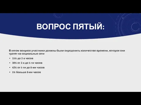 ВОПРОС ПЯТЫЙ: В пятом вопросе участники должны были определить количество времени, которое