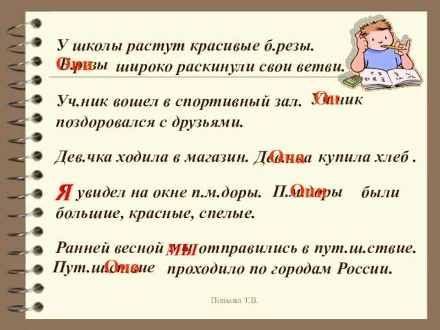 У школы растут красивые б.резы. широко раскинули свои ветви. Уч.ник вошел в