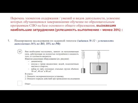 Перечень элементов содержания / умений и видов деятельности, усвоение которых обучающимися завершившими