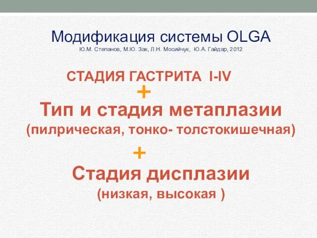 Модификация системы OLGA Ю.М. Степанов, М.Ю. Зак, Л.Н. Мосийчук, Ю.А. Гайдар, 2012