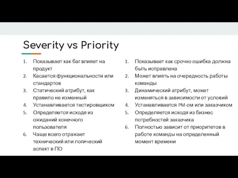 Показывает как баг влияет на продукт Касается функциональности или стандартов Статический атрибут,