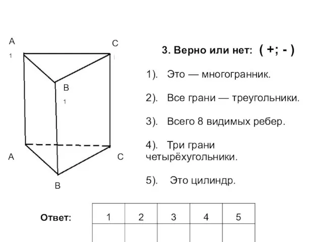 А1 С А В С1 3. Верно или нет: ( +; -