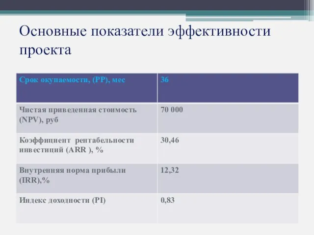 Основные показатели эффективности проекта