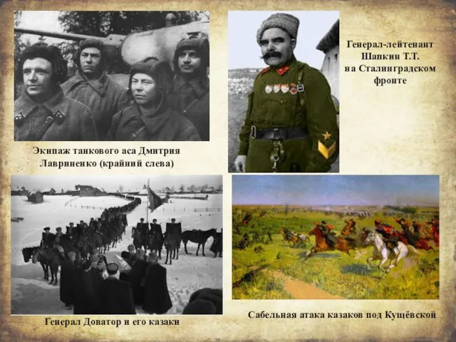 Экипаж танкового аса Дмитрия Лавриненко (крайний слева) Генерал-лейтенант Шапкин Т.Т. на Сталинградском