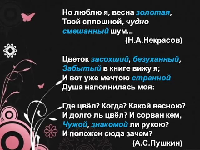 Но люблю я, весна золотая, Твой сплошной, чудно смешанный шум... (Н.А.Некрасов) Цветок