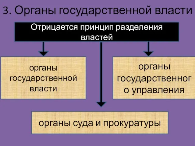 3. Органы государственной власти Отрицается принцип разделения властей органы государственной власти органы