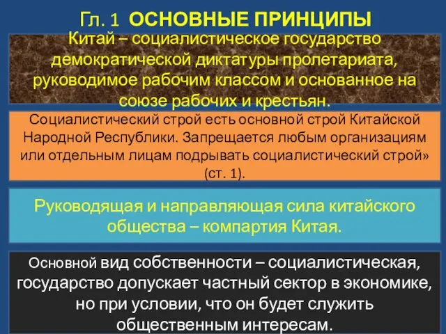 Гл. 1 ОСНОВНЫЕ ПРИНЦИПЫ Китай – социалистическое государство демократической диктатуры пролетариата, руководимое