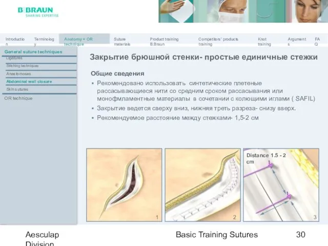 Basic Training Sutures Aesculap Division General suture techniques Anastomoses Skin sutures Stitching