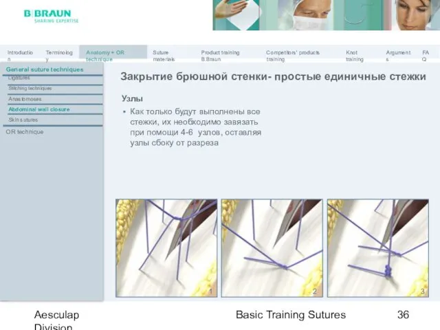 Basic Training Sutures Aesculap Division Узлы Как только будут выполнены все стежки,