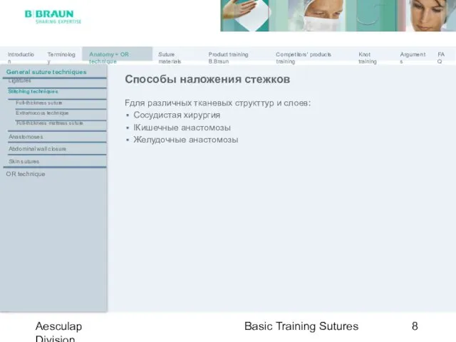 Basic Training Sutures Aesculap Division General suture techniques Anastomoses Stitching techniques Full-thickness