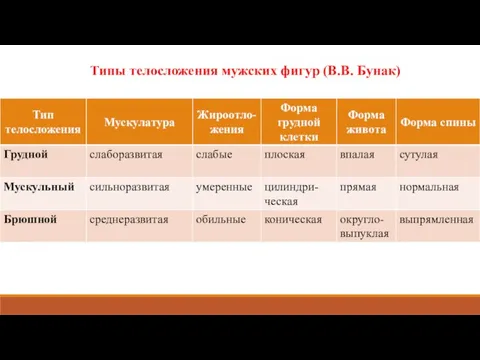 Типы телосложения мужских фигур (В.В. Бунак)