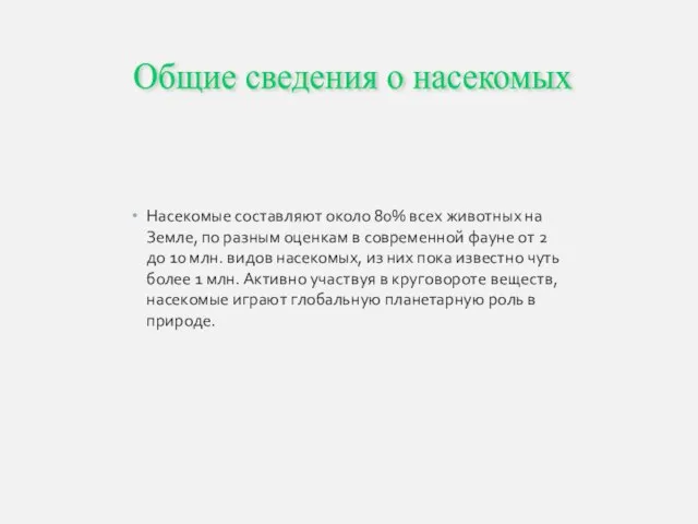 Насекомые составляют около 80% всех животных на Земле, по разным оценкам в