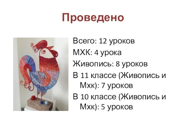 Проведено Всего: 12 уроков МХК: 4 урока Живопись: 8 уроков В 11