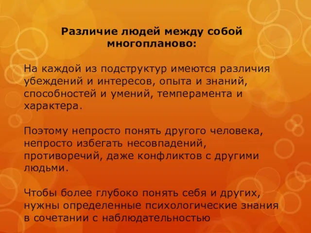 Различие людей между собой многопланово: На каждой из подструктур имеются различия убеждений