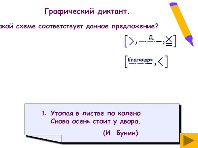 Графический диктант. Какой схеме соответствует данное предложение? Утопая в листве по колено