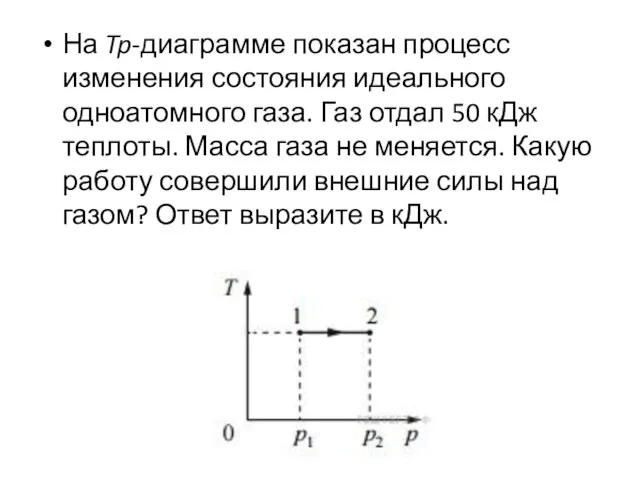 На Tp-диаграмме показан процесс изменения состояния идеального одноатомного газа. Газ отдал 50