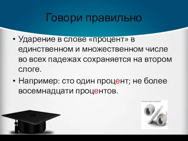 Говори правильно Ударение в слове «процент» в единственном и множественном числе во