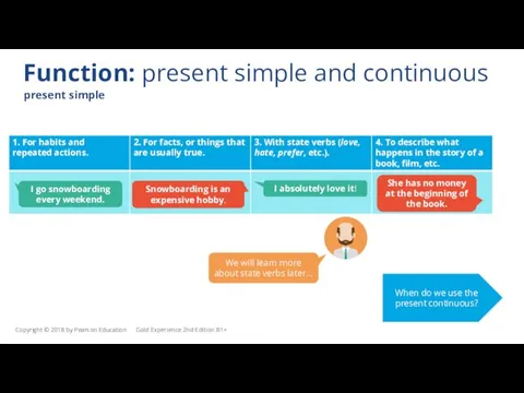 Function: present simple and continuous We will learn more about state verbs