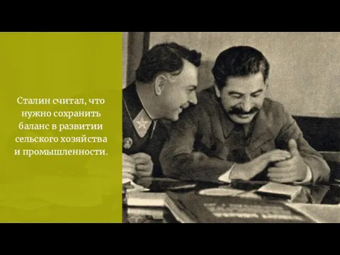 Сталин считал, что нужно сохранить баланс в развитии сельского хозяйства и промышленности.