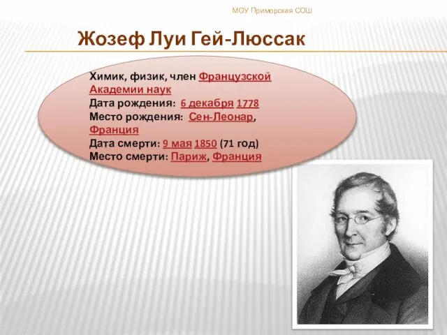 Жозеф Луи Гей-Люссак Химик, физик, член Французской Академии наук Дата рождения: 6