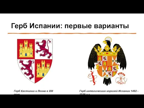 Герб Испании: первые варианты Герб Кастилии и Леона в XIII веке Герб