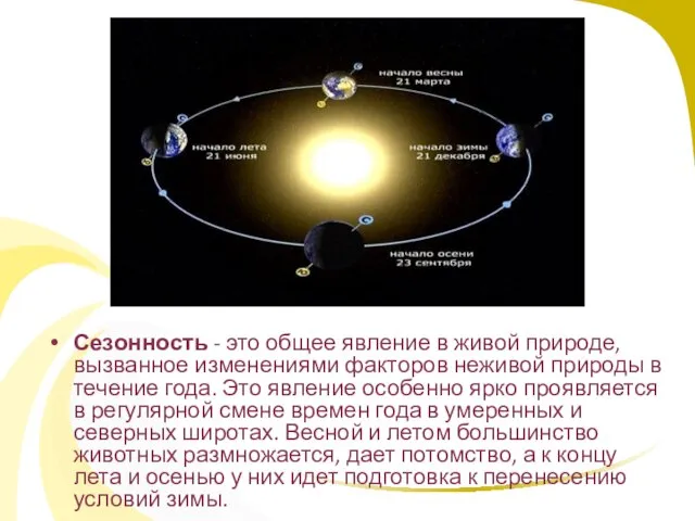 Сезонность - это общее явление в живой природе, вызванное изменениями факторов неживой