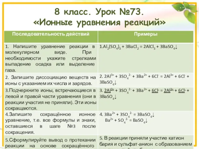 8 класс. Урок №73. «Ионные уравнения реакций»