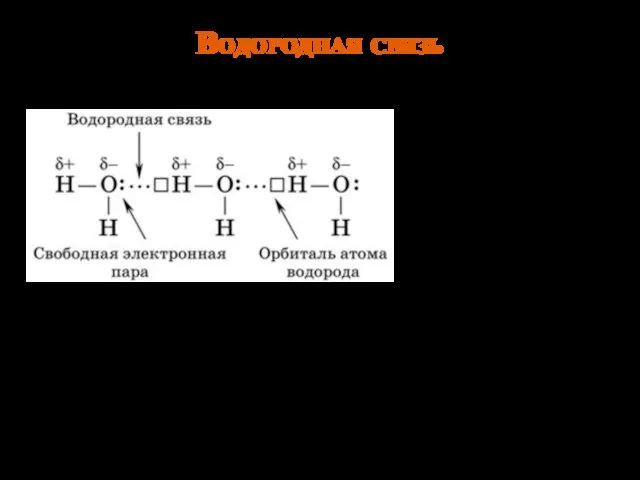 Водородная связь Связь между атомом водорода , соединенным с атомом сильно электроотрицательного