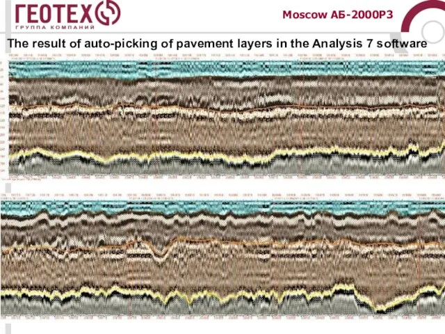 The result of auto-picking of pavement layers in the Analysis 7 software Moscow АБ-2000Р3