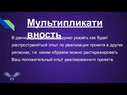 Мультипликативность В данном разделе необходимо указать как будет распространяться опыт по реализации