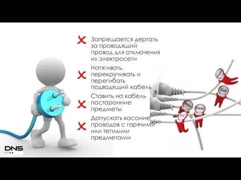 Запрещается дергать за проводящий провод для отключения из электросети Натягивать, перекручивать и