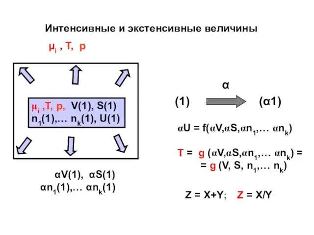 µi ,T, p, V(1), S(1) n1(1),… nk(1), U(1) µi , T, p