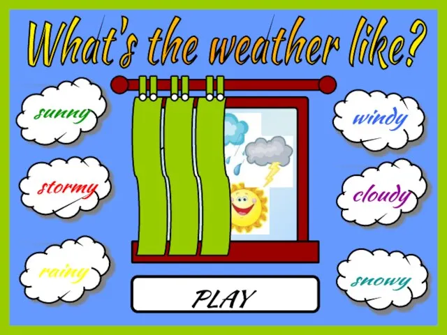 sunny windy stormy cloudy rainy snowy What's the weather like? PLAY